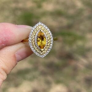 Brazilian Heliodor Triple Halo Ring